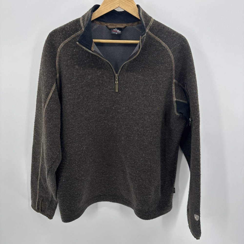 Kuhl Thermokore 1/4 Zip Mens M Brown Pullover Poly Wool Fleece Performance Layer